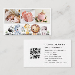 3 Photos QR Code Newborn Baby Photographer  Business Card