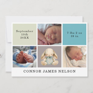 3 Photos Rabbit Baby Boy Birth Stats Faire-part