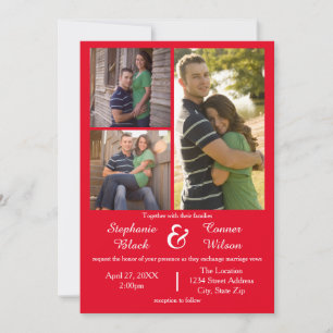 3 Photos Rouge - Faire-part de mariage