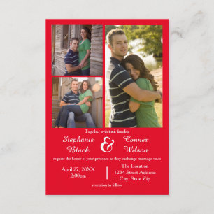 3 photos rouges - 3x5 Faire-part de mariage