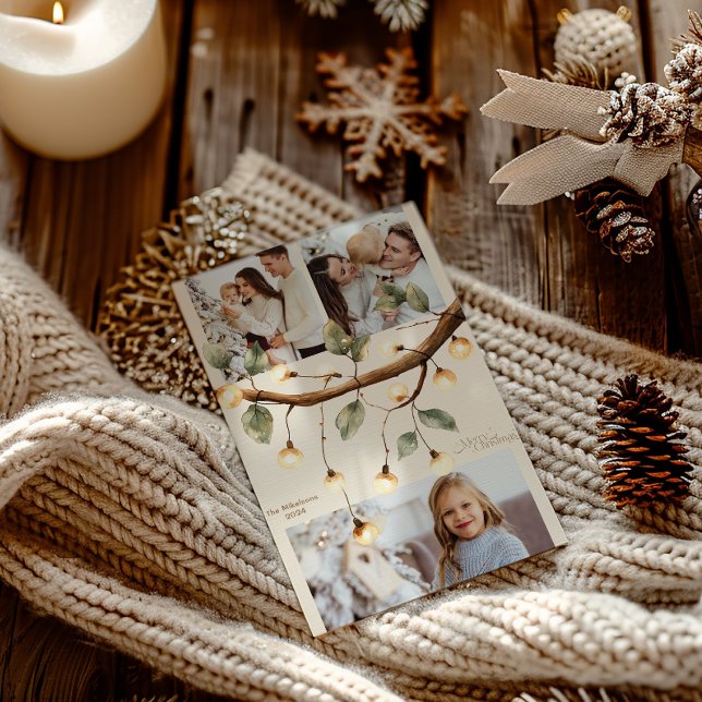 3 Photos Rustic Botanical Christmas Holiday Card (Creator Uploaded)