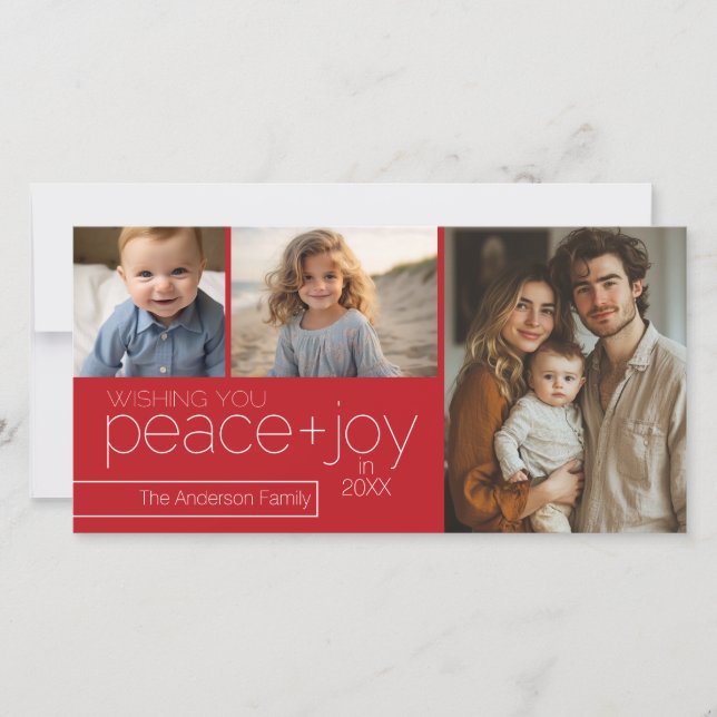 3 photos with New Year Holiday Greeting - Red (Front)