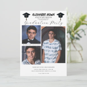 3 Picture Photos Modern Minimal Graduation BBQ Invitation