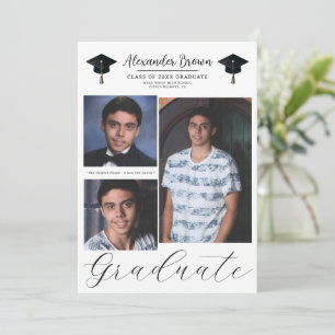 3 Picture Photos Modern Minimal Graduation  Invitation