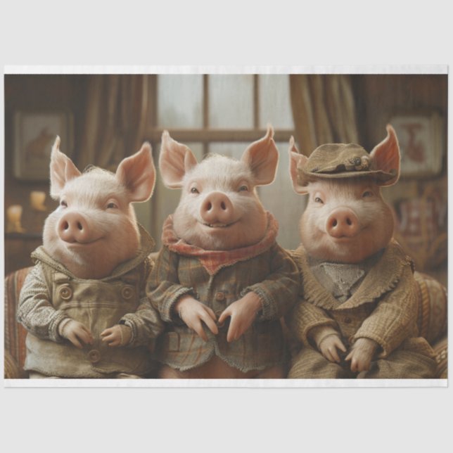 3 Pigs in Business Suites Decoupage Tissue Paper (Front)