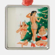 3 Pin Up Girls Trim a Christmas Tree