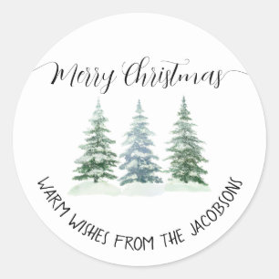 3 Pine Trees Simple Rustic Merry Christmas Classic Round Sticker