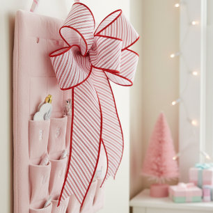 3" Pink and Red Candy Cane Pinstripe Xmas Pattern Grosgrain Ribbon