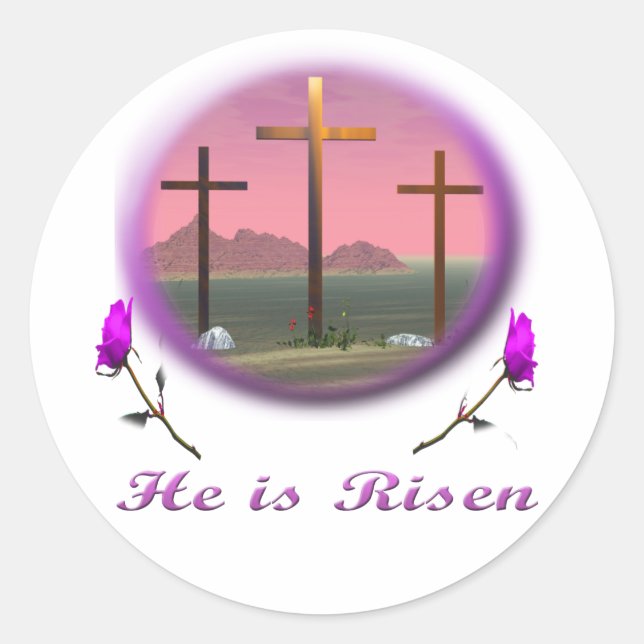 3 Pink crosses Christian gifts Classic Round Sticker (Front)
