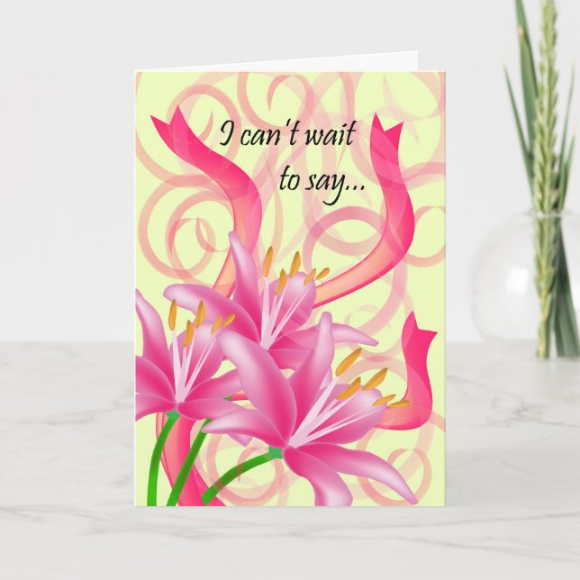 3 Pink Lilies With Ribbons and Swirls Card (Front)