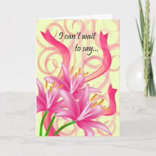 3 Pink Lilies With Ribbons and Swirls Card