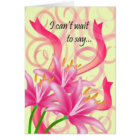 3 Pink Lilies With Ribbons and Swirls Card