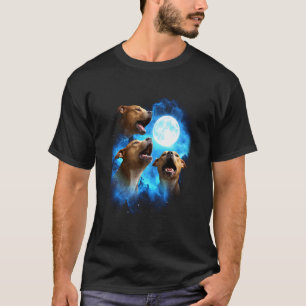 3 Pitbull Howling at The Moon Colourful Blue Pitbu T-Shirt