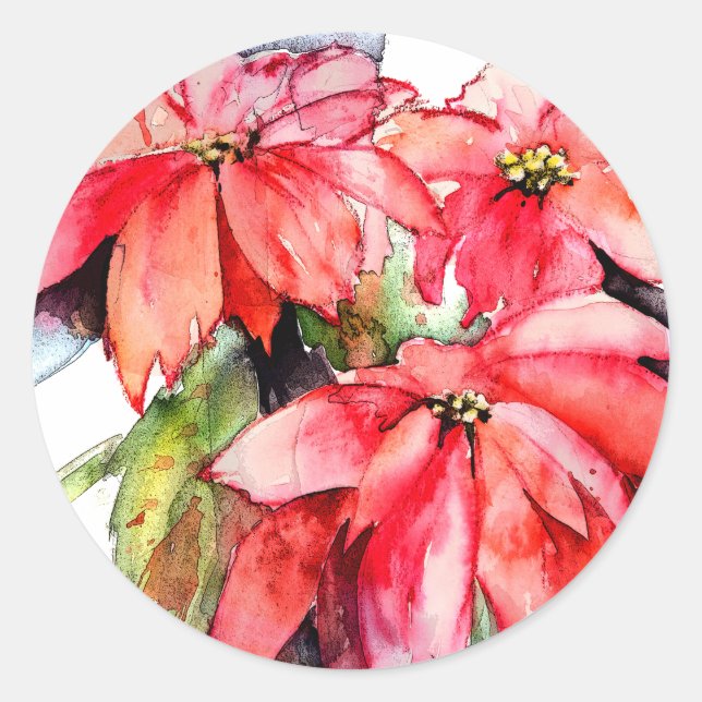 3 Poinsettias Christmas stickers (Front)