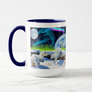 3 Polar Bear Cubs Playing in Snow - Earth Day Art Mug