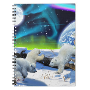 3 Polar Bear Cubs Playing in Snow - Earth Day Art Notebook
