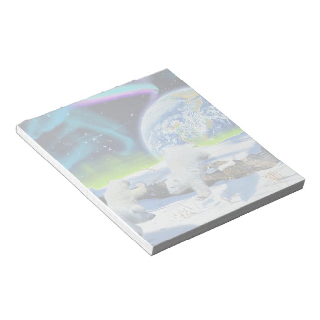 3 Polar Bear Cubs Playing in Snow - Earth Day Art Notepad (Angled)