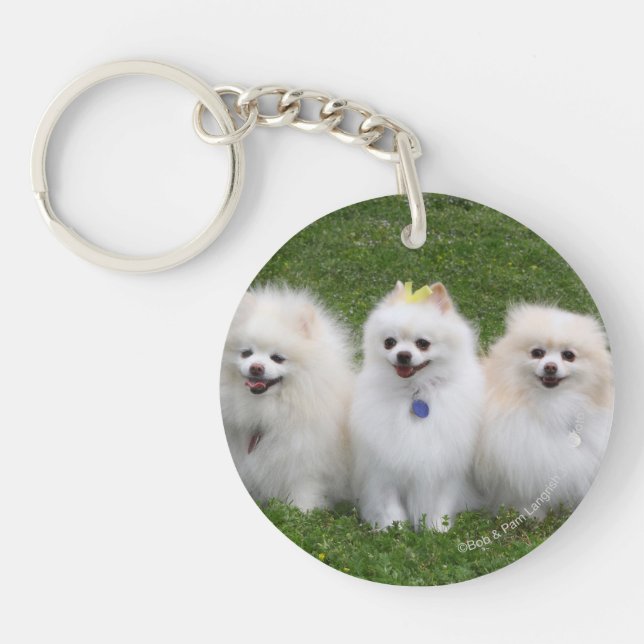 3 Pomeranians Sitting Keychain (Front)