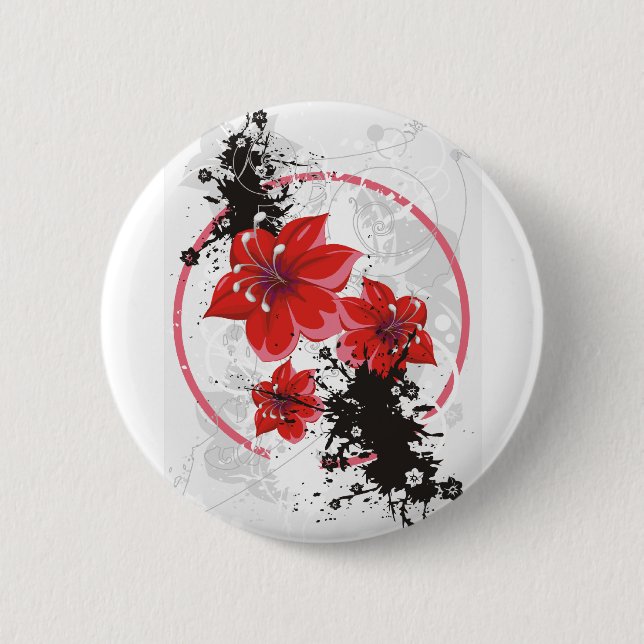 3 Pretty Flowers - Colour 2 Inch Round Button (Front)
