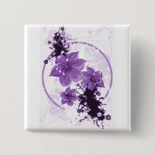 3 Pretty Flowers - Purple 2 Inch Square Button