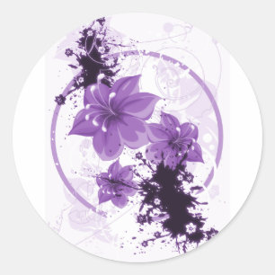 3 Pretty Flowers - Purple Classic Round Sticker