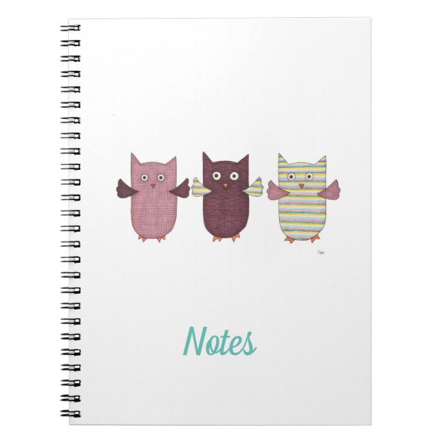 3 Purple Owls Flying Notebook (Front)