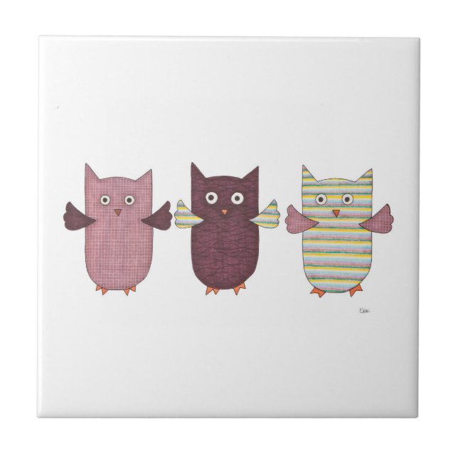 3 Purple Owls Flying Tile (Front)