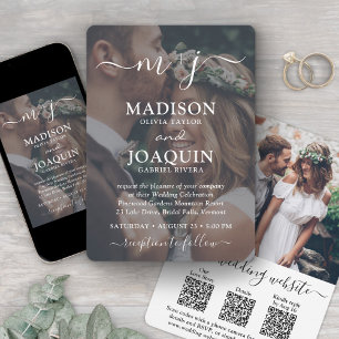 3 QR Codes All-In-One Monogrammed Photo Wedding Invitation