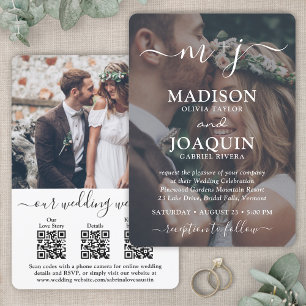 3 QR Codes All-In-One Monogrammed Photo Wedding Invitation