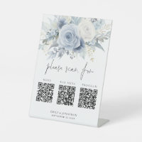 3 Qr Codes Bar Menu Program Blue Florals Wedding