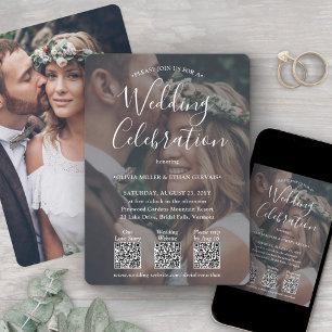 3 QR Codes Photo Overlay All-In-One White Wedding Invitation