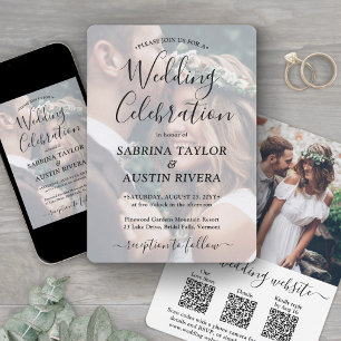 3 QR Codes Website RSVP All-In-One Photo Wedding Invitation