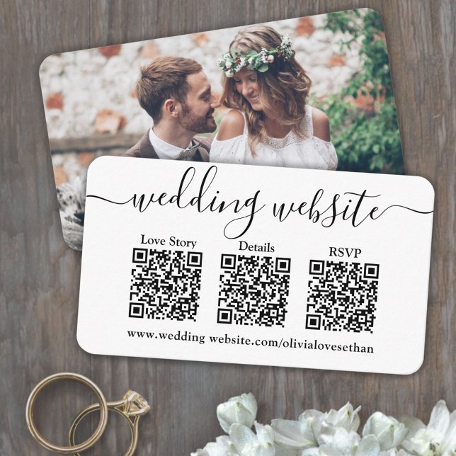 3 QR Codes Wedding Website & RSVP Photo Response Enclosure Card (Creator Uploaded)