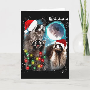 3 Racoon Moon Howling Raccoon Christmas Santa Raco Card