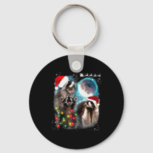 3 Racoon Moon Howling Raccoon Christmas Santa Raco Keychain