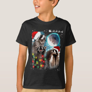 3 Racoon Moon Howling Raccoon Christmas Santa Raco T-Shirt