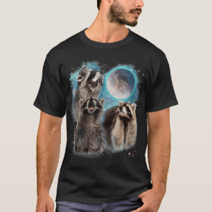 3 Racoon Moon Howling Raccoon Head Funny For Men W T-Shirt