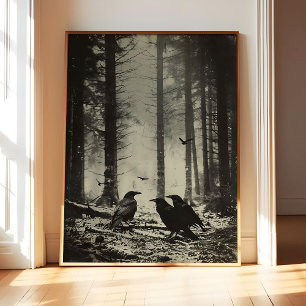 3 Ravens Poster Art Print, Scary Wall Art Painting