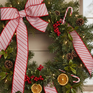 3" Red and White Candy Cane Pinstripe Pattern Grosgrain Ribbon