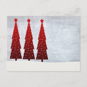 3 Red Christmas trees Holiday Postcard