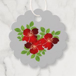 3 Red Flowers Gift Tags