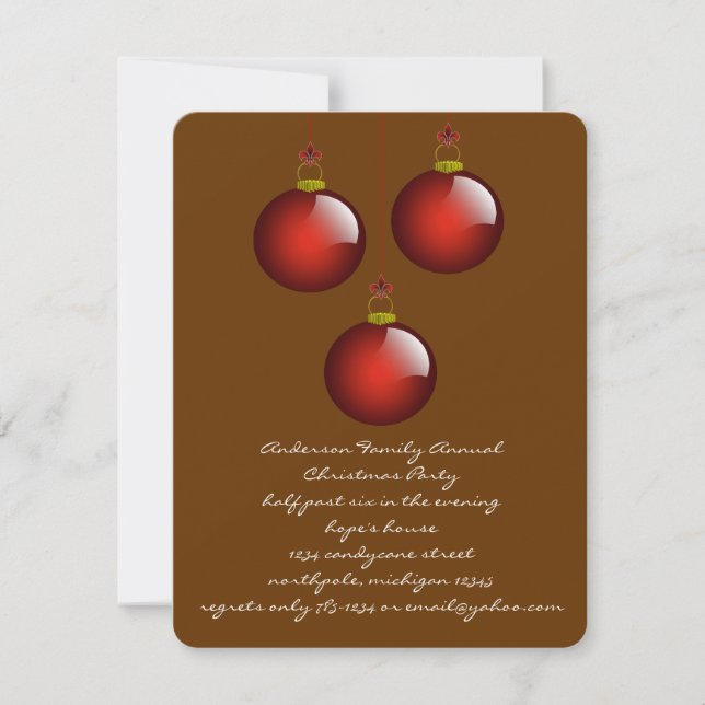 3 Red Ornaments Invitation (Front)