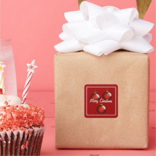 3 Red Ornaments White Border Square Sticker