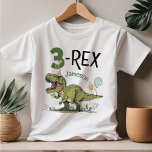 3-Rex Cute Dinosaur Theme 3rd Birthday Party Name  Toddler T-shirt<br><div class="desc">This super cute 3-Rex Dino toddler t-shirt, with personalized birthday boy / girl's name, is the perfect tee to have your little one wear at their awesome Jurassic dinosaur theme 3rd birthday party - super cute photo keepsake moment! Design features a roaring t-rex dinosaur cartoon wearing a funny birthday hat,...</div>