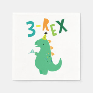 3-Rex Dinosaur 3rd Birthday party Napkins