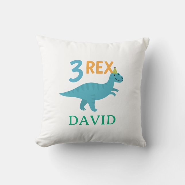 3 Rex Dinosaur Birthday Design Throw Pillow (Front)