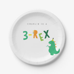 3-Rex Dinosaur Party Plates for 3rd Birthday