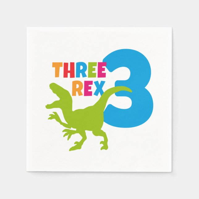 3 Rex Dinosaur Theme Third Birthday Napkin (Front)