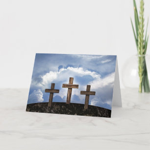 3 Rugged Crosses with Sky Holiday Card