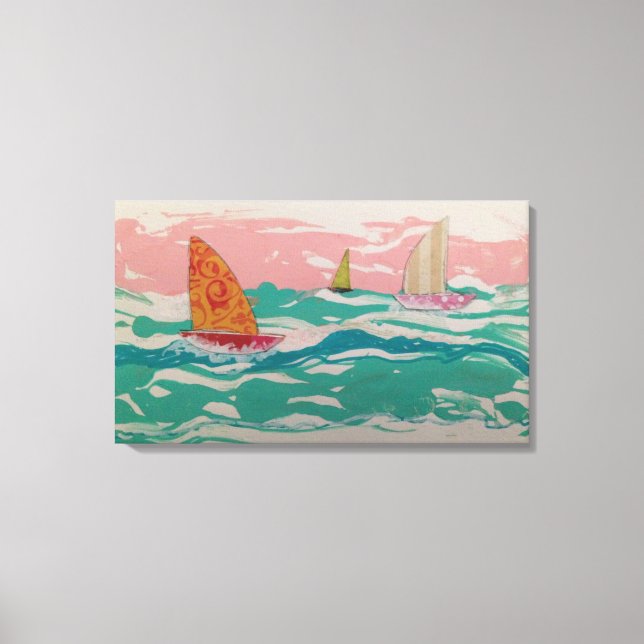 3 sailboats on water - Mixed Media art Canvas Print (Front)